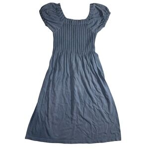 JJ Authentic Ribbed Knit Puff Sleeve Pleated Dress M/L Grey Twee y2k Babydoll